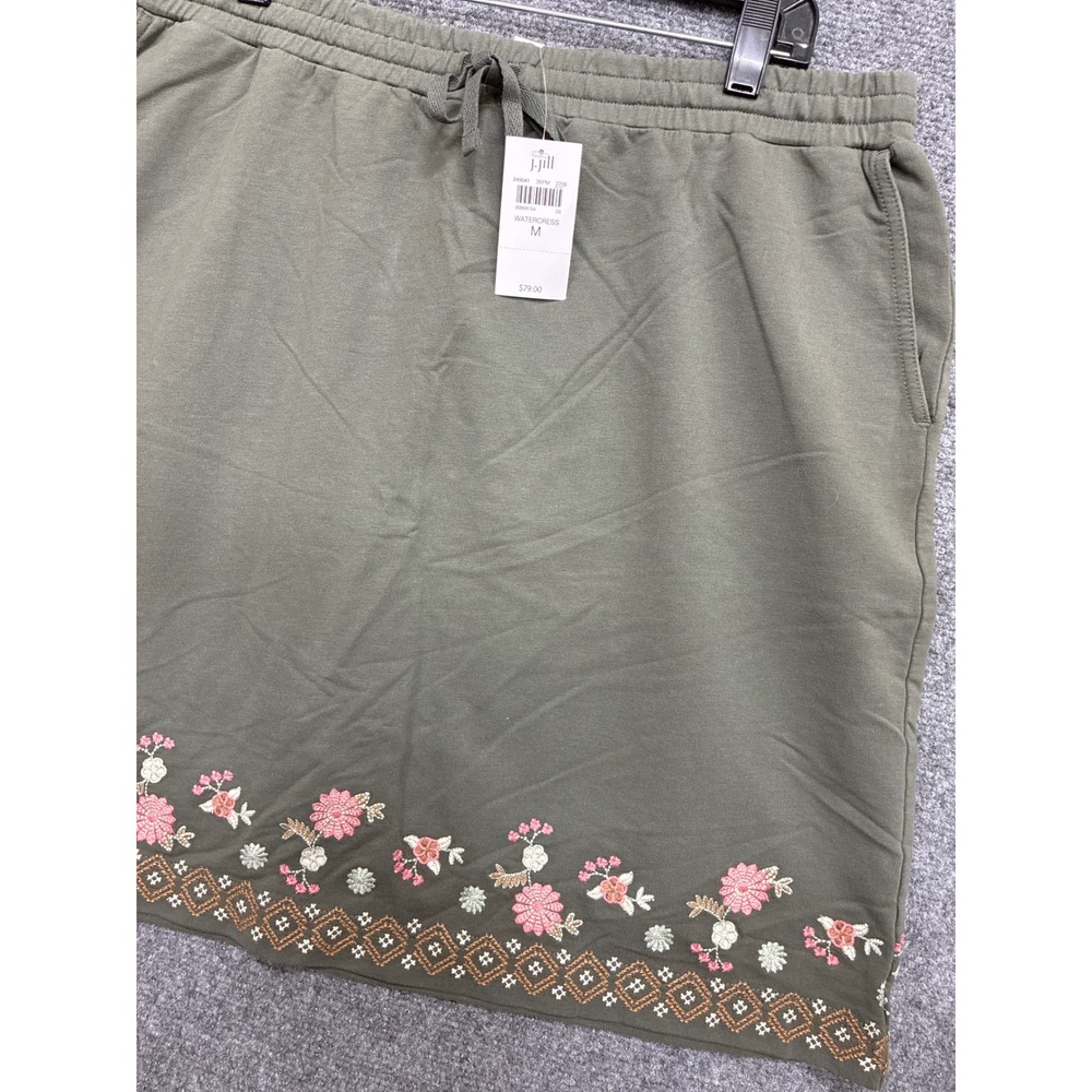 Cotton J. Jill Green Embroidered Skirt Medium Vacation Travel Boho NWT